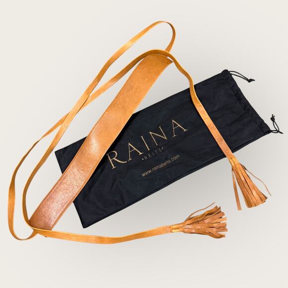 Raina Bronco Leather Wrap Belt with Pouch Bag Brown Cognac Tassels Made in USA - Picture 3 of 9